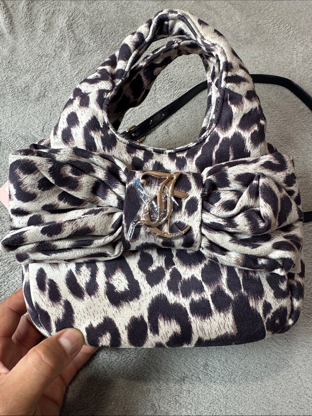 Juicy Couture Leopard Print Mini Bag in Black & Cream with Bow